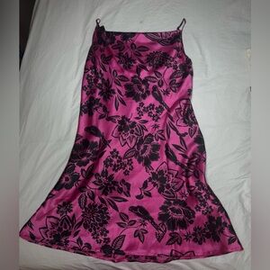 NWOT - HER DESTINY Pink Dress Black Floral Design 100% Polyester - Silk Feels XL